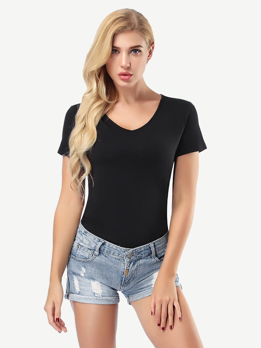 Wholesale Clearance Sale Short Sleeve T-Shirt V Neck Comfortable Skinny Solid Color Loose Top