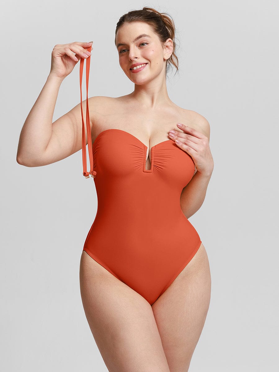 Wholesale Strapless U Wire Mesh Tummy Control One Piece Shapewear Swimsuit with Removable Pads