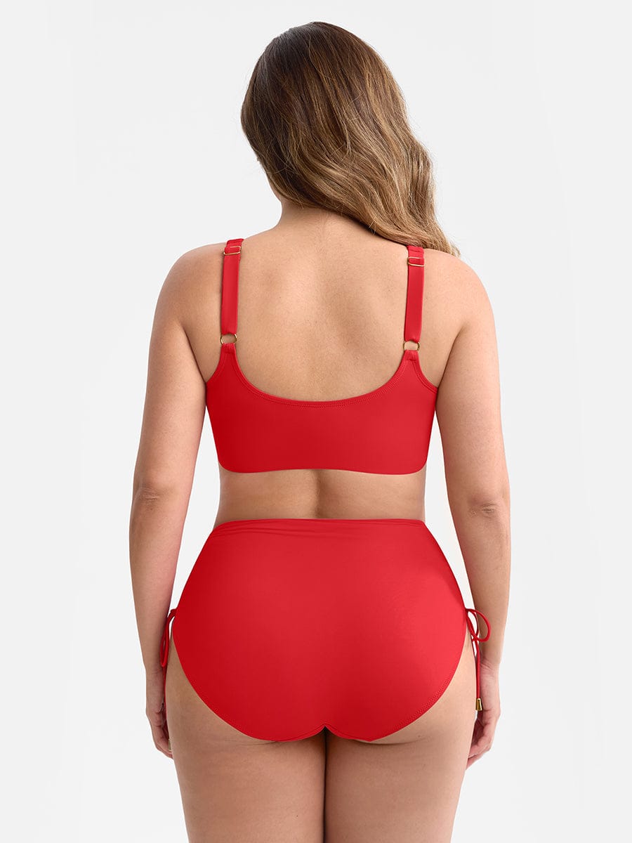 Wholesale Deep V Metal Ring Drawstring Tummy Control Swimsuit with Removable Pads