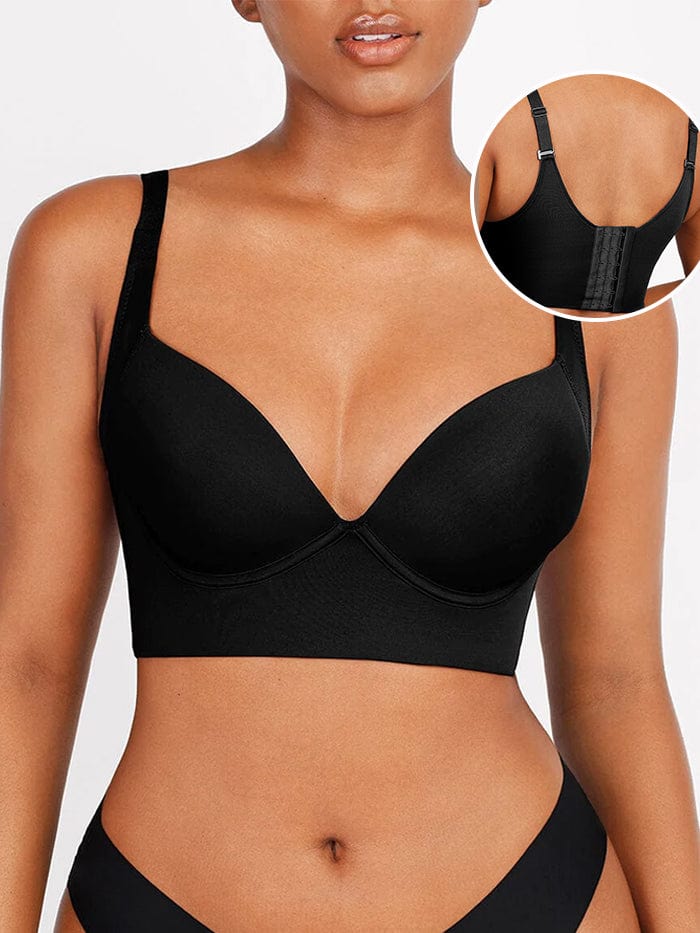 Deep Cup Bra Hides Back Fat,Fashion Deep Cup Bra Bra with Shapewear  Incorporated,Cover Back Fat Bras for Women (Black,46C)
