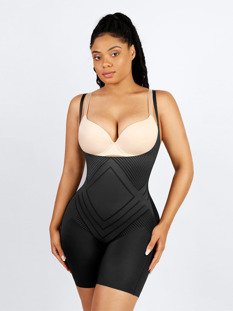 Wholesale Liquid Spandex Open-Bust Mid-Thigh Shaping Boyshort Bodysuit