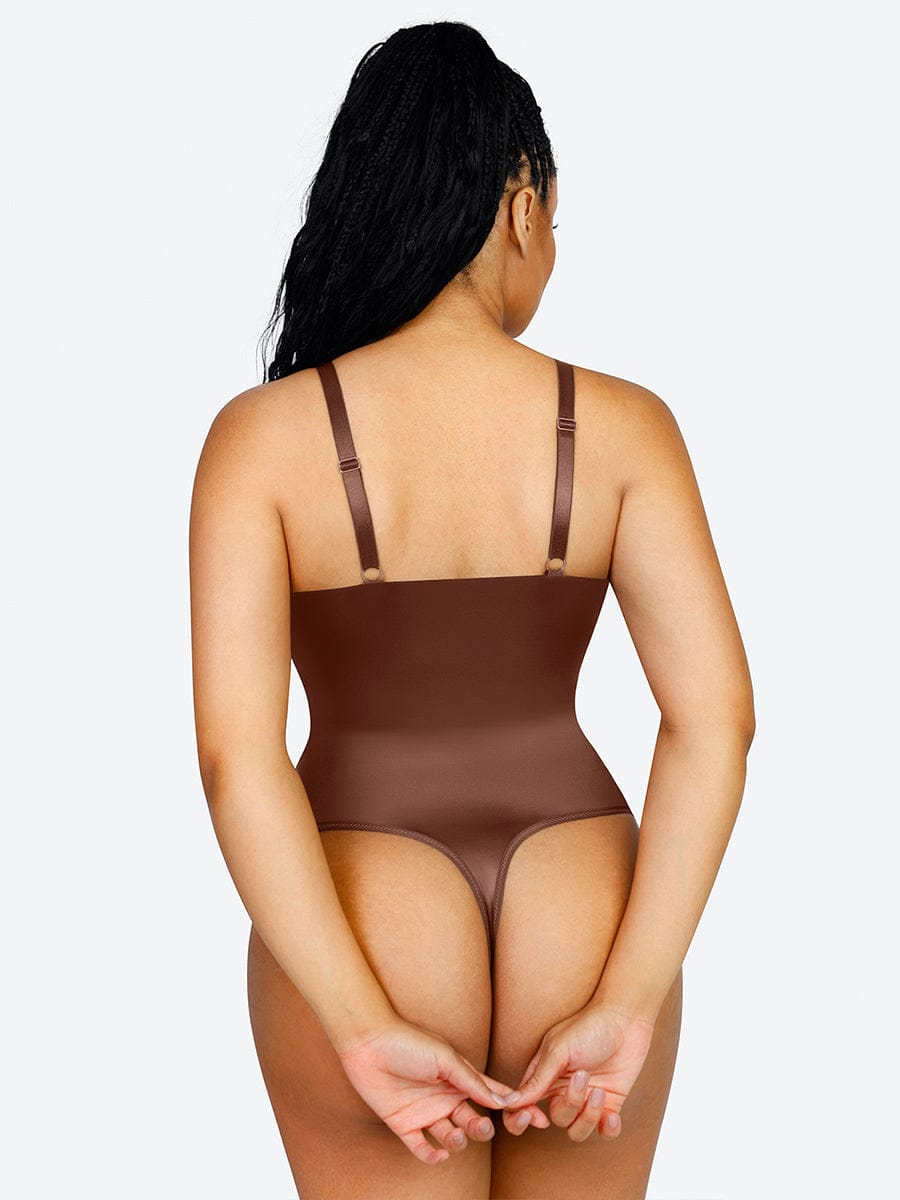 Wholesale Shaping Satin Built-in Elastic Mesh Fabric Thong Bodysuit