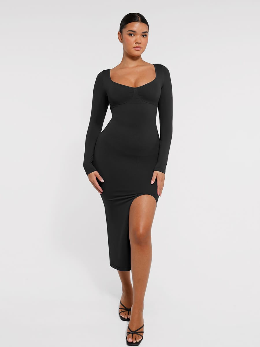 Wholesale🌿 Eco-friendly Seamless Bust Support Tummy Control High Side Slit Shaping Dress SPU