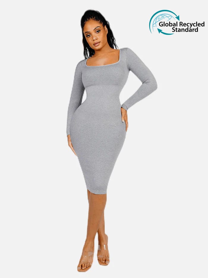 Wholesale Seamless Square Neck Long Sleeve Shaper Dress