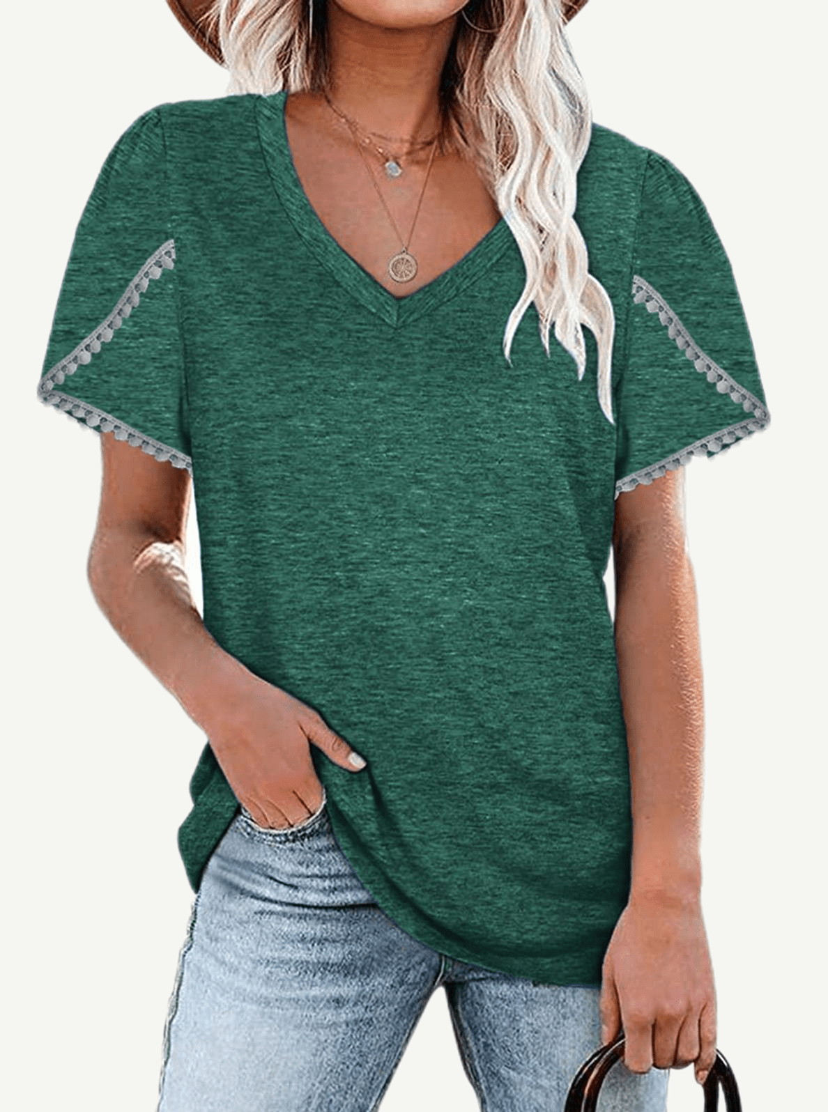 Wholesale V-Neck Lace Panel Top