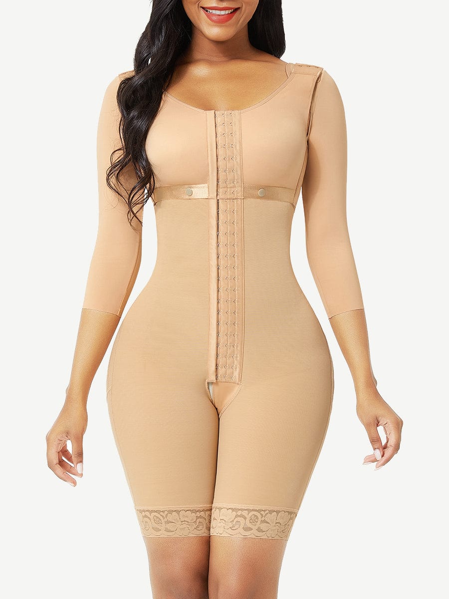 Wholesale Lace Trim Hourglass Post-surgical Body Shaper With Sleeves G
