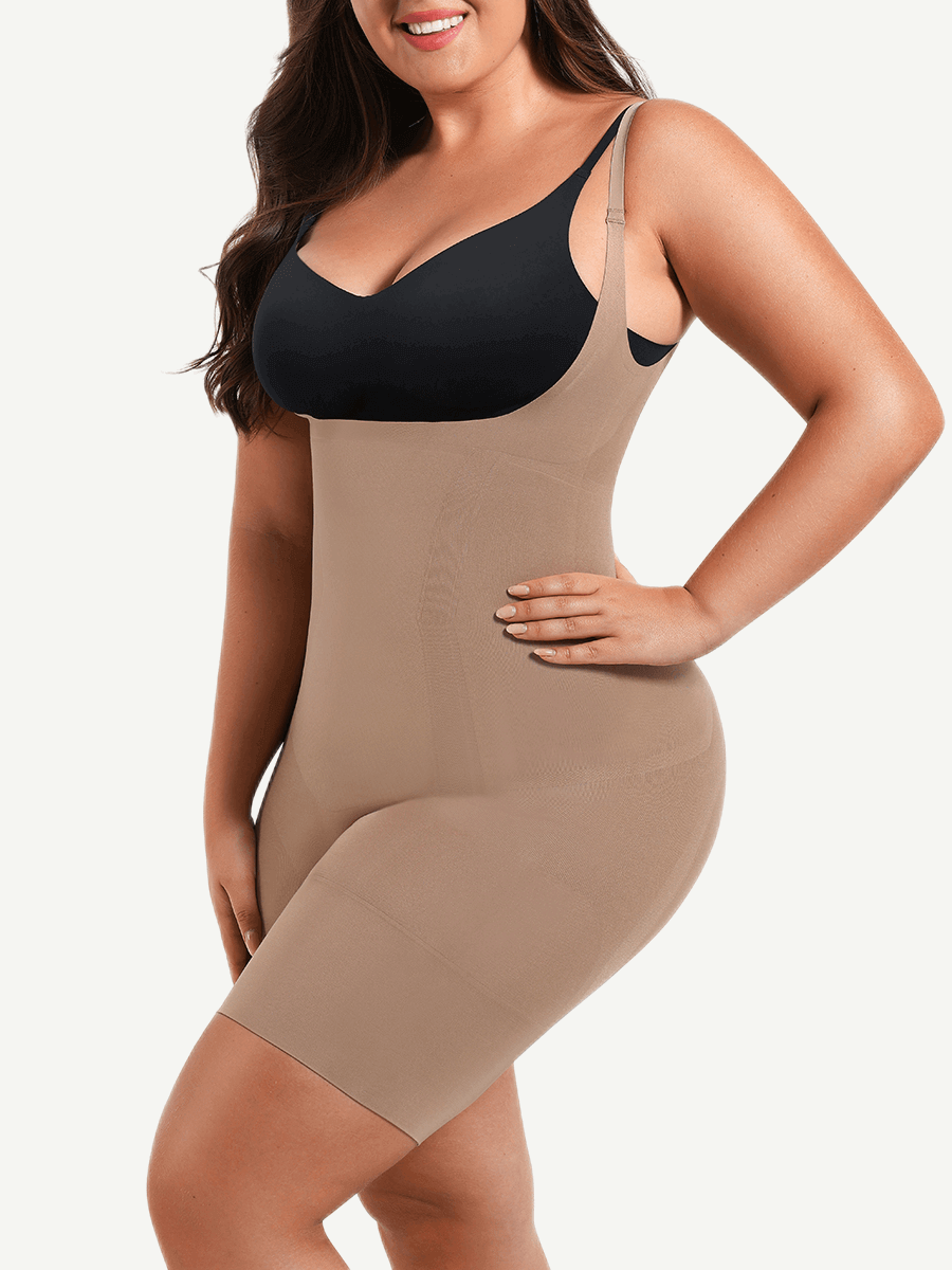 Wholesale Seamless Open-Bust Abdomen Flattening Mid-Thigh Bodysuit