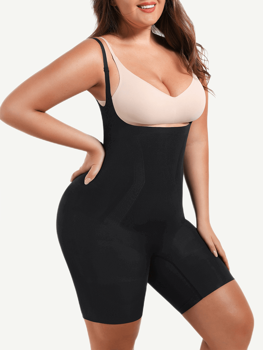 Wholesale Seamless Open-Bust Abdomen Flattening Mid-Thigh Bodysuit
