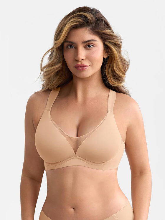 Wholesale Full Coverage Underwire Side Boning Mesh Plunge Minimizer Bra