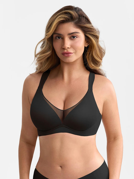Wholesale Full Coverage Underwire Side Boning Mesh Plunge Minimizer Bra