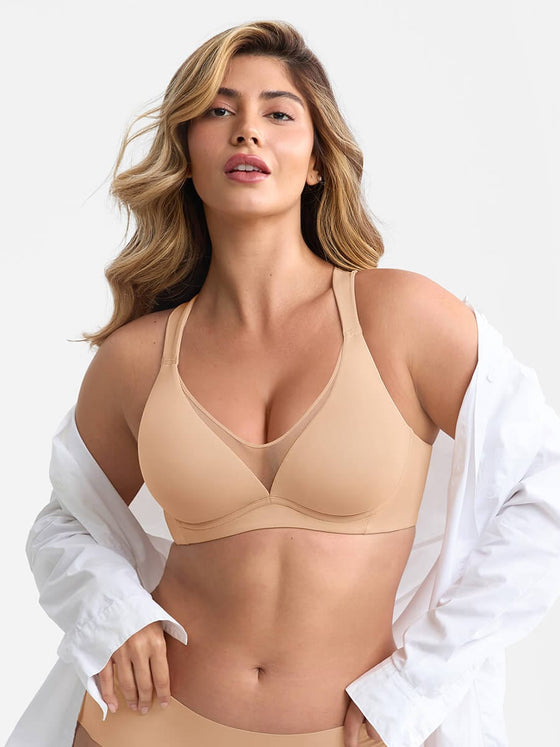 Wholesale Full Coverage Underwire Side Boning Mesh Plunge Minimizer Bra