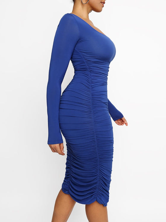 Wholesale Square-neck Long-sleeve Bodycon Bulit-in Shapewear Dress