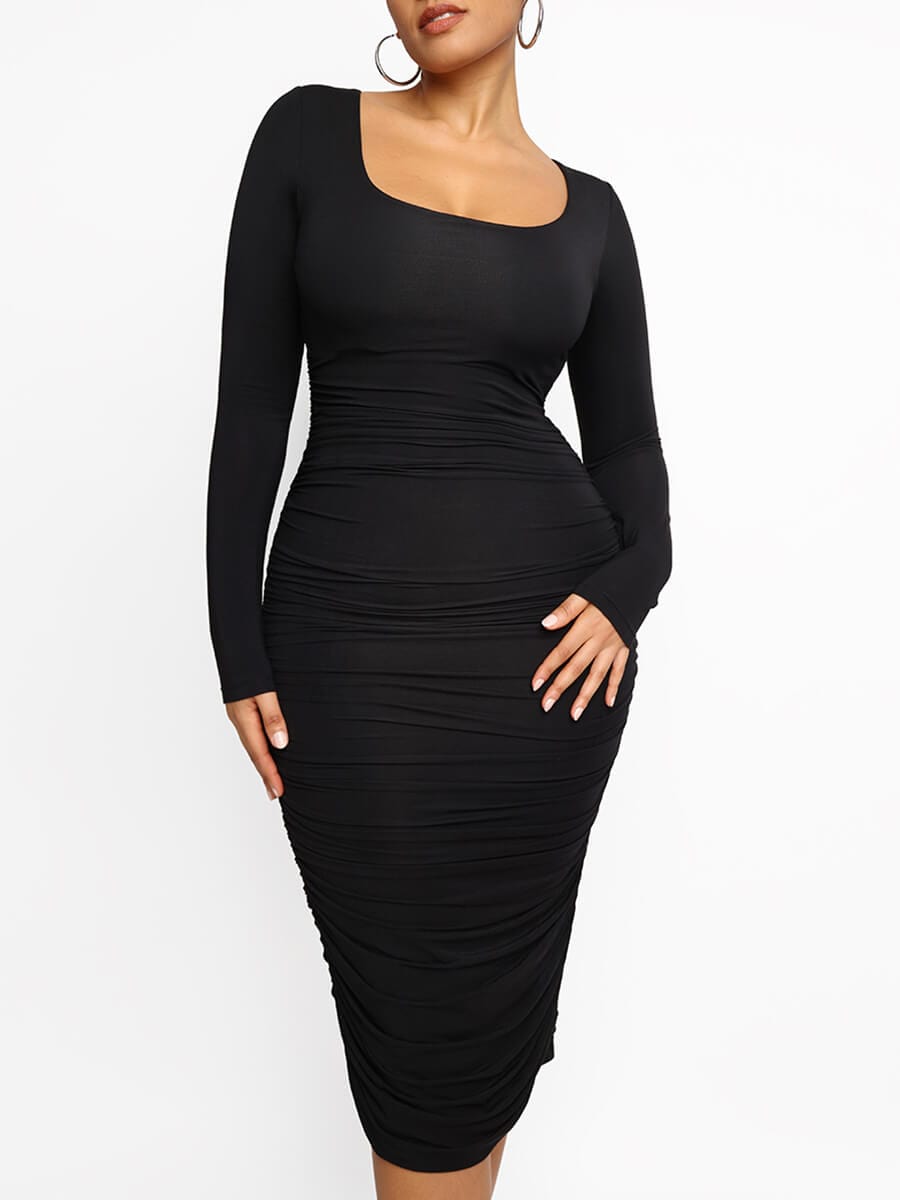long sleeve shapewear dress Shapewear Square Neck Long Sleeve Slimming Modal Maxi Dress Popilush