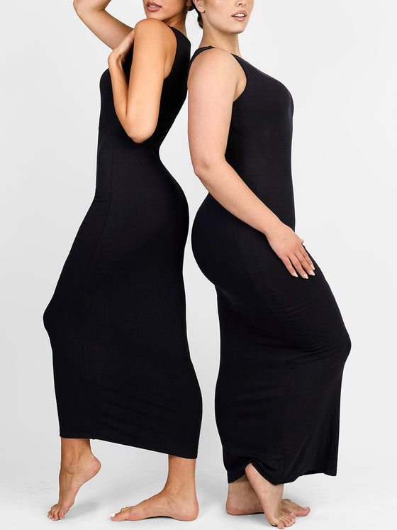 Wholesale Light Support Crew Collar Long Bulit-in Shapewear Dress