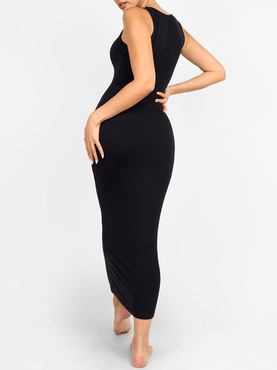 Wholesale Light Support Crew Collar Long Bulit-in Shapewear Dress