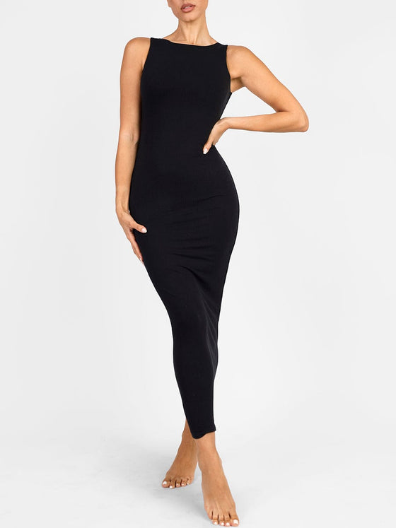 Wholesale Light Support Crew Collar Long Bulit-in Shapewear Dress