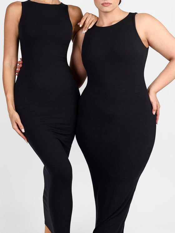 Wholesale Light Support Crew Collar Long Bulit-in Shapewear Dress
