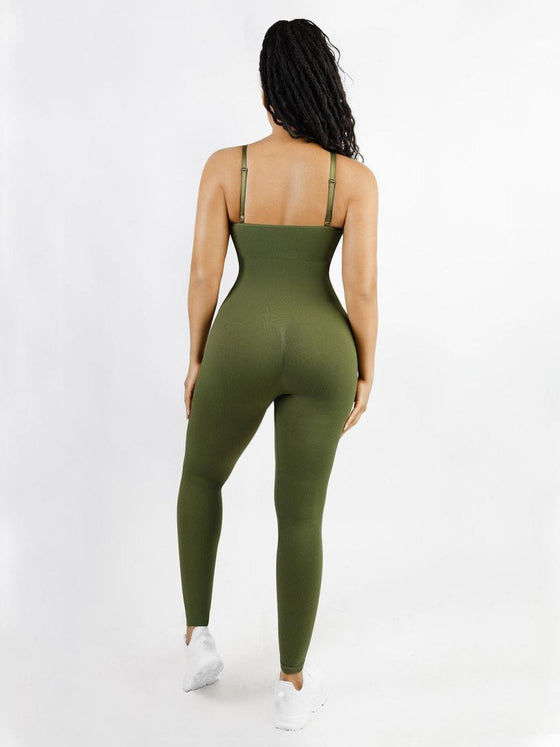 Wholesale High Stretchy Seamless Sling Tummy Control Jumpsuit Removable cup pads