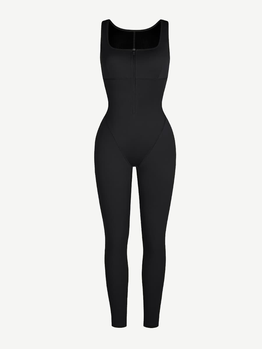 Wholesale Fashion Zipper Front Slit Sports Sauna Jumpsuit