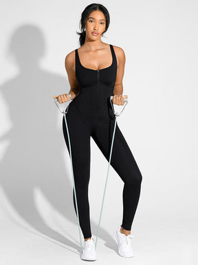 Wholesale Fashion Zipper Front Slit Sports Sauna Jumpsuit