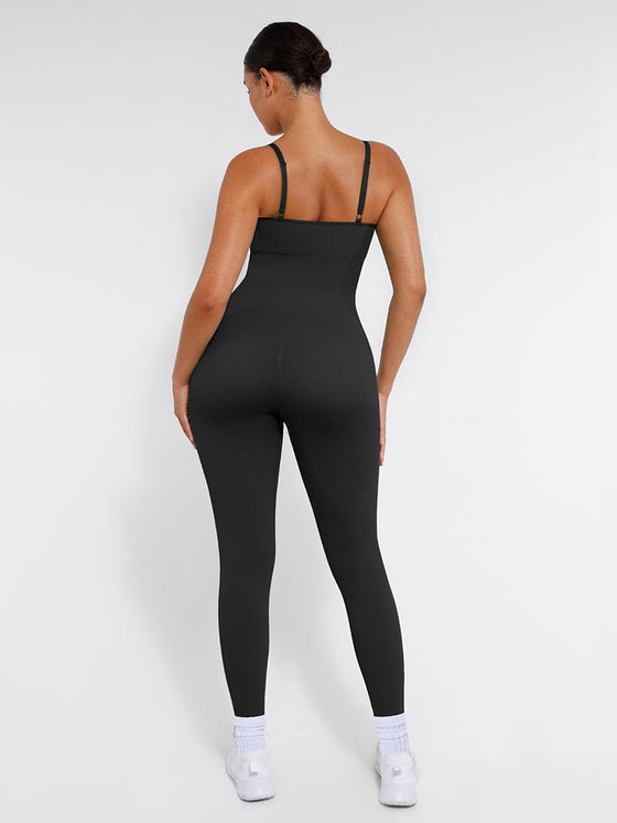 Wholesale High Stretchy Seamless Sling Tummy Control Jumpsuit Removable cup pads
