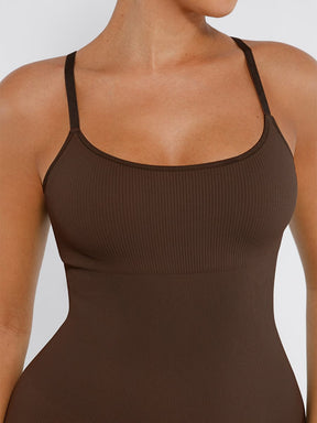 Wholesale High Stretchy Seamless Sling Tummy Control Jumpsuit Removable cup pads