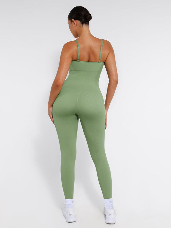 Wholesale High Stretchy Seamless Sling Tummy Control Jumpsuit Removable cup pads