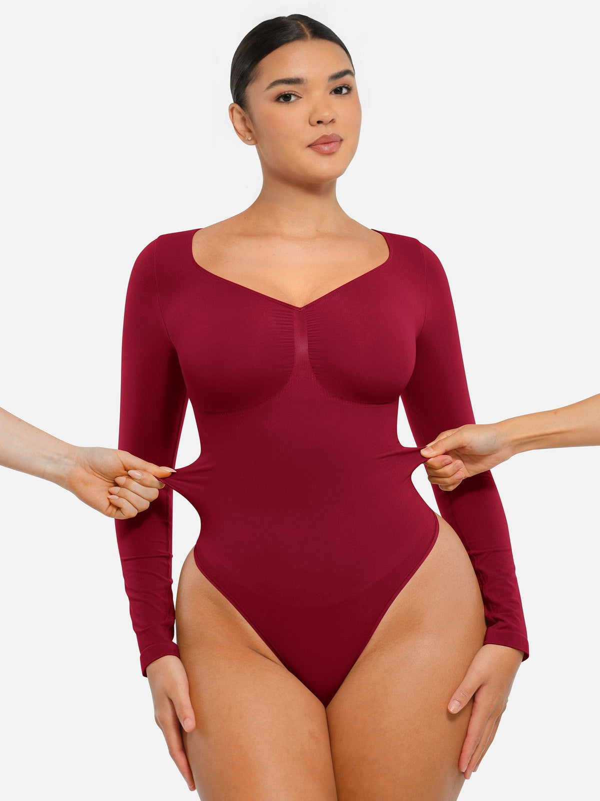 Wholesale Seamless Long Sleeve Chest Support Tummy Control Thong Bodysuit