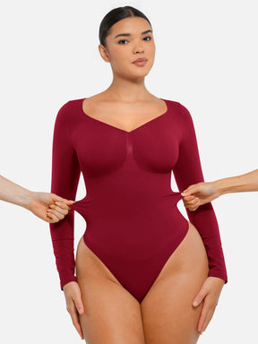 Wholesale Seamless Long Sleeve Chest Support Tummy Control Thong Bodysuit