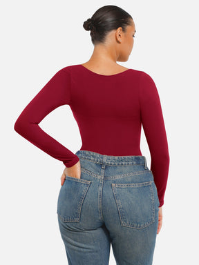 Wholesale Seamless Long Sleeve Chest Support Tummy Control Thong Bodysuit