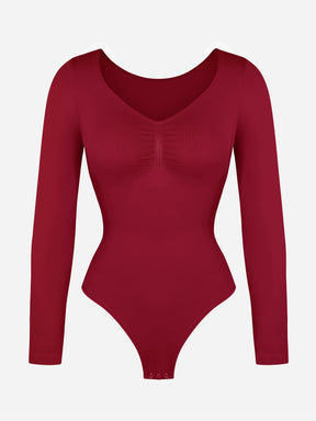 Wholesale Seamless Long Sleeve Chest Support Tummy Control Thong Bodysuit