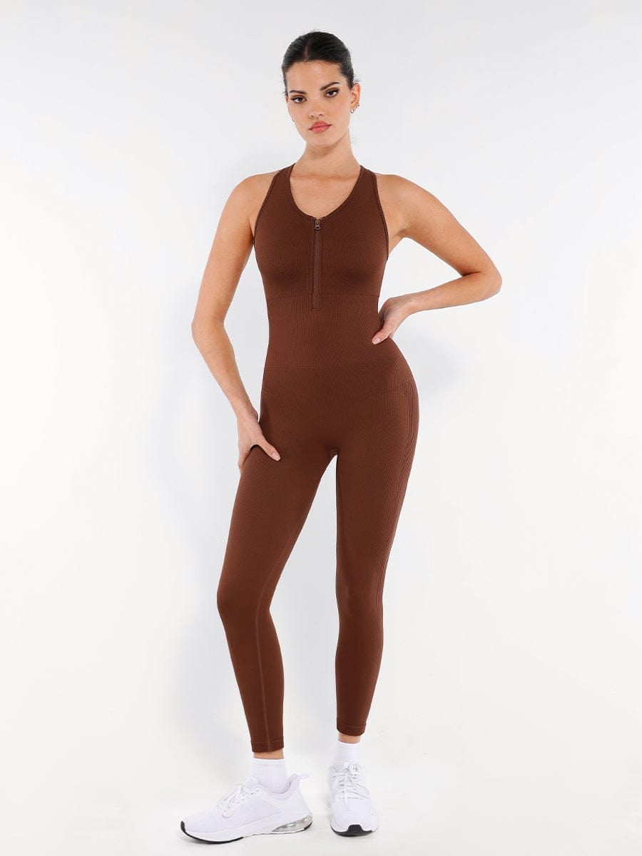 Wholesale Seamless Zip Front Full-Length Racerback 2-in-1 Sport Shapin