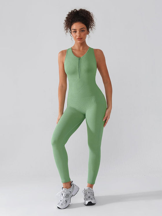 Wholesale Seamless Zip Front Full-Length Racerback 2-in-1 Sport Shaping Jumpsuit