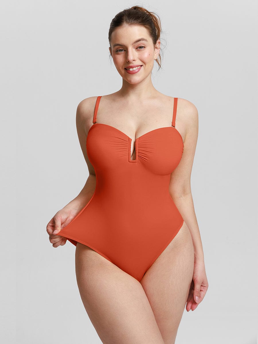 Wholesale Strapless U Wire Mesh Tummy Control One Piece Shapewear Swimsuit with Removable Pads