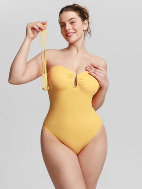 Wholesale Strapless U Wire Mesh Tummy Control One Piece Shapewear Swimsuit with Removable Pads