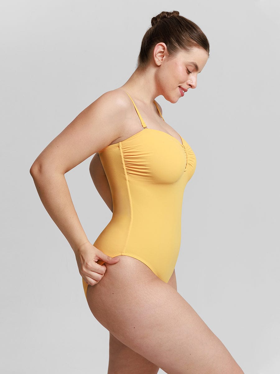 Wholesale Strapless U Wire Mesh Tummy Control One Piece Shapewear Swimsuit with Removable Pads