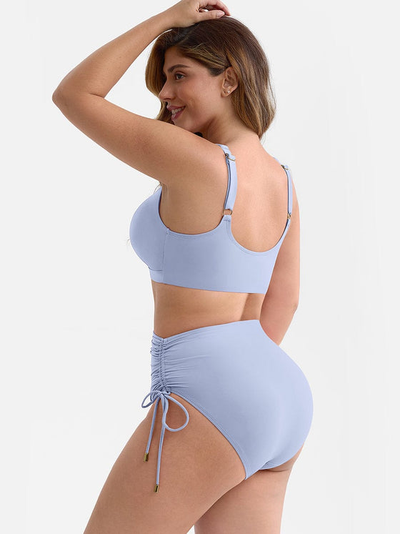 Wholesale Deep V Metal Ring Drawstring Tummy Control Swimsuit with Removable Pads