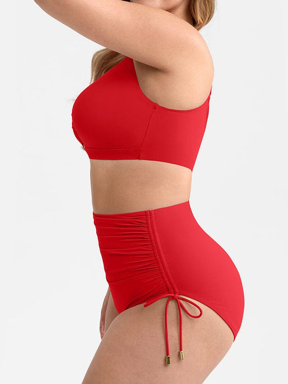 Wholesale Deep V Metal Ring Drawstring Tummy Control Swimsuit with Removable Pads