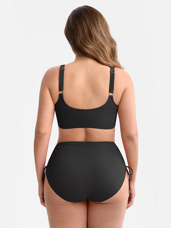 Wholesale Deep V Metal Ring Drawstring Tummy Control Swimsuit with Removable Pads