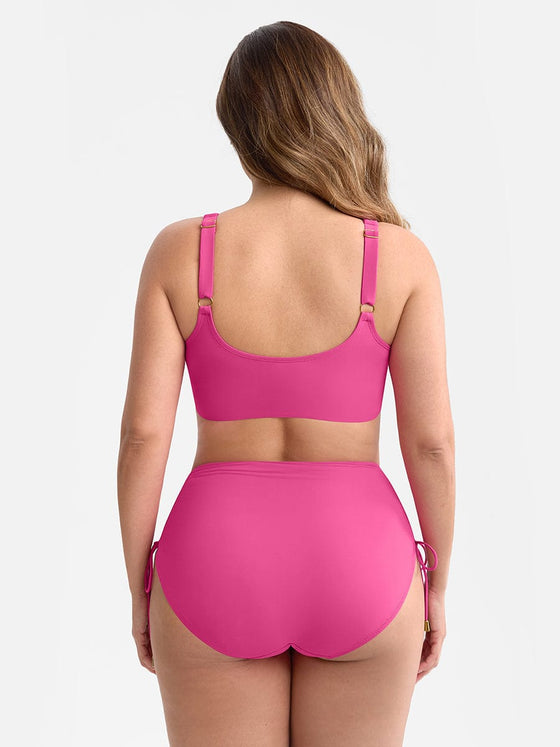 Wholesale Deep V Metal Ring Drawstring Tummy Control Swimsuit with Removable Pads