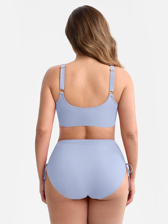 Wholesale Deep V Metal Ring Drawstring Tummy Control Swimsuit with Removable Pads