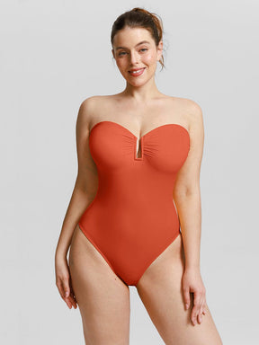 Wholesale Strapless U Wire Mesh Tummy Control One Piece Shapewear Swimsuit with Removable Pads