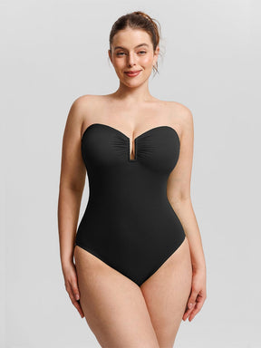 Wholesale Strapless U Wire Mesh Tummy Control One Piece Shapewear Swimsuit with Removable Pads