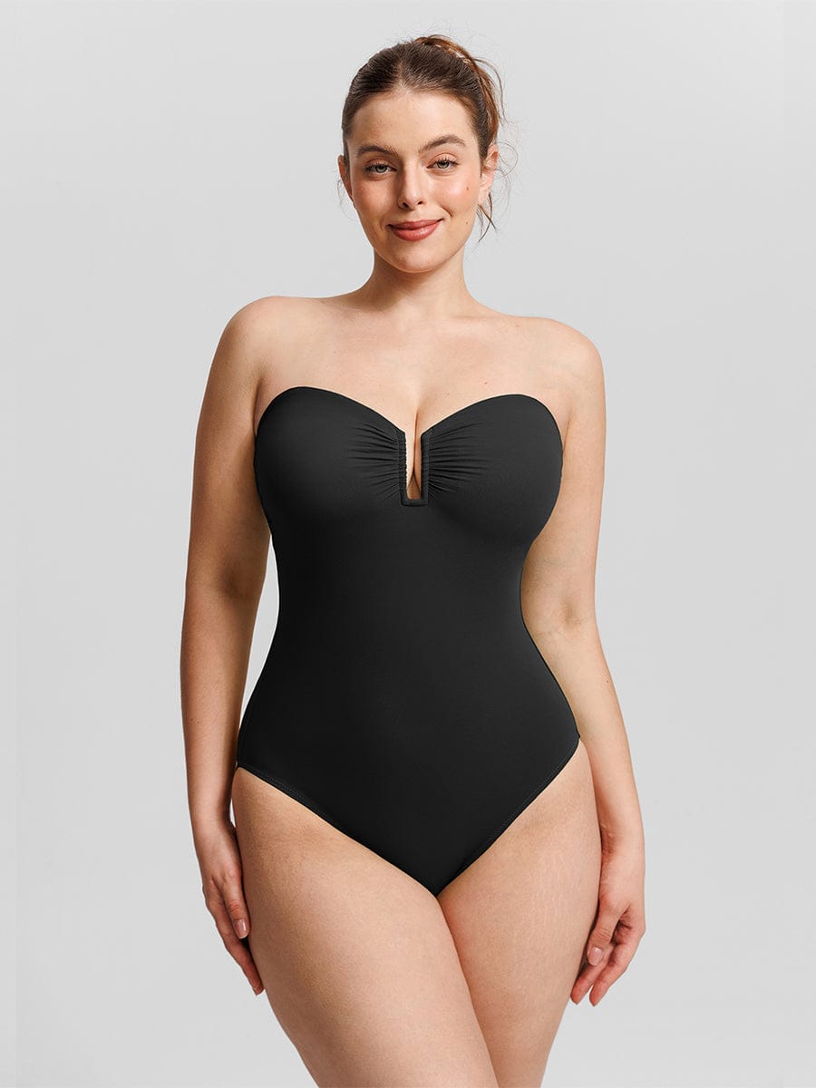 Wholesale Strapless U Wire Mesh Tummy Control One Piece Shapewear Swimsuit with Removable Pads