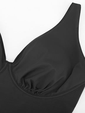 Wholesale Deep V Ruched Shaping Mesh One Piece Swimsuit with Removable Pads