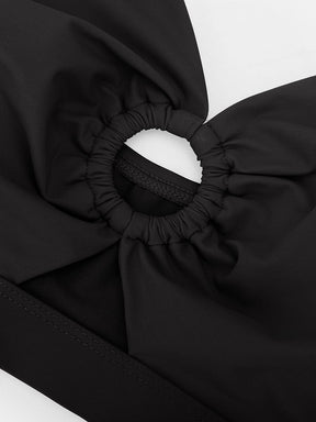 Wholesale Deep V Metal Ring Drawstring Tummy Control Swimsuit with Removable Pads