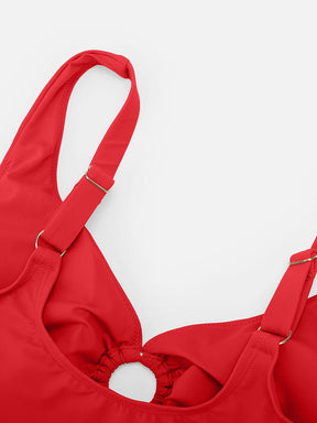 Wholesale Deep V Metal Ring Drawstring Tummy Control Swimsuit with Removable Pads