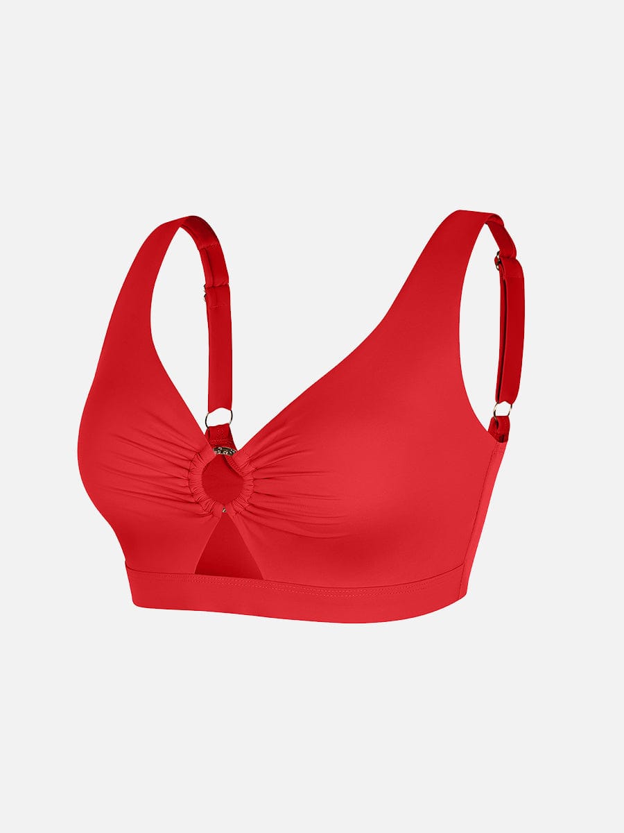 Wholesale Deep V Metal Ring Drawstring Tummy Control Swimsuit with Removable Pads