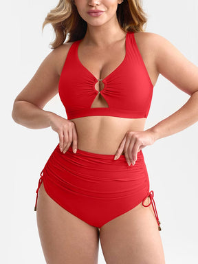 Wholesale Deep V Metal Ring Drawstring Tummy Control Swimsuit with Removable Pads