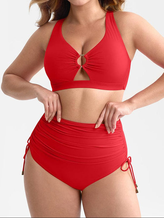 Wholesale Deep V Metal Ring Drawstring Tummy Control Swimsuit with Removable Pads